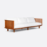 Canapé d'extérieur TOPRAK 3 places en bois de teck et oléfine recyclée 260 x 82 x 77 cm en revêtement blanc