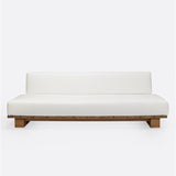 Canapé d'extérieur CORA 4 places en bois de teck et corde synthétique 240 x 100 x 72 cm en couleur naturelle et textile blanc