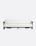 Canapé d'extérieur PANJANG 3/4 places en bois de teck 260 x 82 x 62 cm en finition patinée et textile blanc