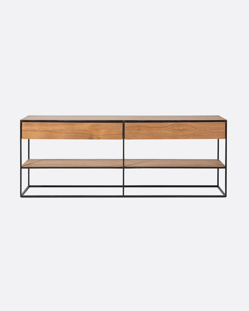 Estantería ONETWO de madera de teca reciclada y hierro 180 x 37 x 70 cm