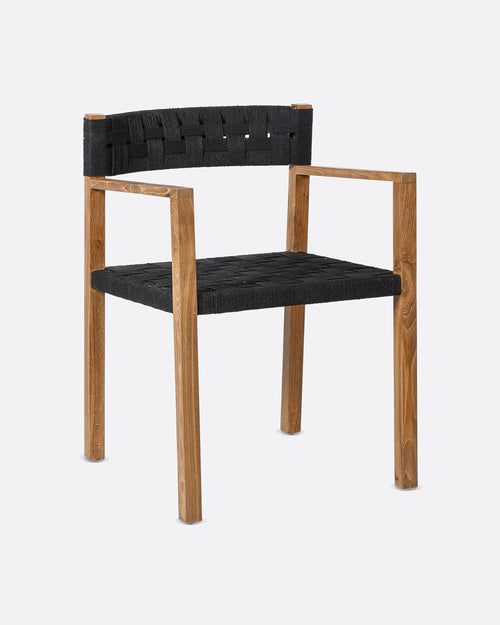 CORA armchair with armrests in teak wood and paper cord 52 x 56 x 77 cm in natural and black colour