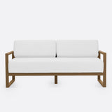 Canapé d'extérieur SELMA 2/3 places en bois de teck 170 x 83 x 67 cm en couleur naturelle et tapisserie blanche