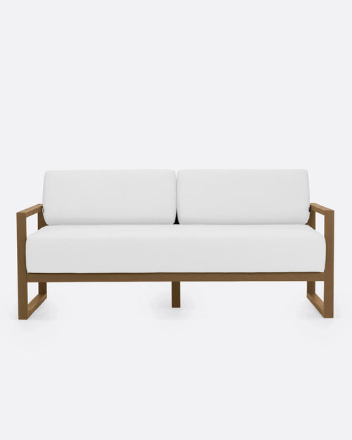 SELMA 2/3-seater outdoor sofa in teak wood 170 x 83 x 67 cm in natural colour and white upholstery