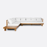 Canapé d'extérieur STRAUSS 4 places angle gauche en bois de teck recyclé et oléfine 304 x 252 x 67 cm revêtement blanc