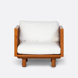 Canapé d'extérieur TOPRAK 1 place en bois de teck et oléfine recyclée 84 x 82 x 77 cm en revêtement blanc