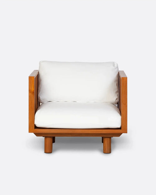 TOPRAK 1-seater outdoor sofa in teak wood and recycled olefin 84 x 82 x 77 cm in white upholstery