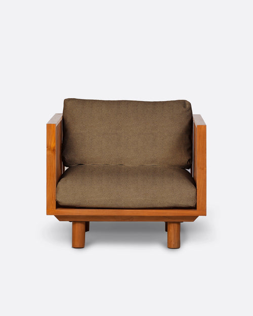 Canapé d'extérieur TOPRAK 1 place en teck naturel et oléfine, 84 x 82 x 77 cm, avec tapisserie couleur sable (Sand)