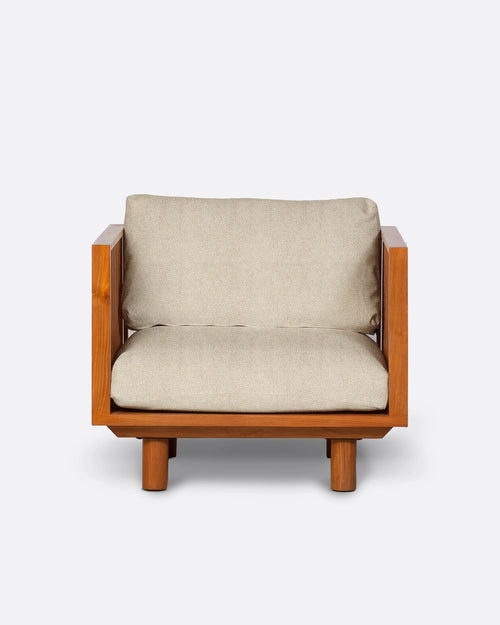 Canapé d'extérieur TOPRAK 1 place en teck naturel et oléfine, 84 x 82 x 77 cm, avec tapisserie couleur ivoire (Ivory)