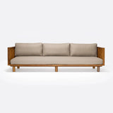 Canapé d'extérieur TOPRAK 3 places en bois de teck et oléfine recyclée 260 x 82 x 77 cm en revêtement naturel