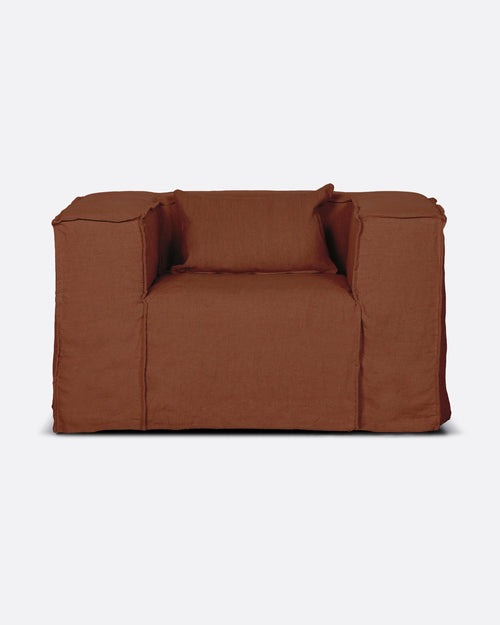 Canapé STROZZI 1 place avec housse en lin 120 x 95 x 65 cm en couleur terre cuite