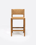Tabouret haut CORA en bois de teck et corde de papier 48 x 51 x 90 cm