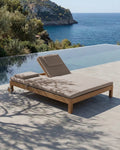 GENESIS outdoor sunbed in teak wood 201 x 139 x 27 cm with a sand-coloured mattress