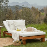 STRAUSS outdoor sunbed in teak wood 200 x 80 x 25 cm with white mattress