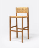 Tabouret haut CORA en bois de teck et corde de papier 48 x 51 x 110 cm