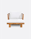 Sofá de exterior STRAUSS 1 plaza de madera de teca reciclada y olefina 86 x 84 x 67 cm en tapizado blanco