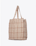 Sac fourre-tout GADELA en lin 40 x 40 x 10 cm en couleur naturelle avec des rayures terre cuite