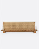 Sofá de exterior CORA 4 plazas de madera de teca y cuerda sintética 240 x 100 x 72 cm en color natural y textil blanco