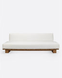 Canapé d'extérieur CORA 4 places en bois de teck et corde synthétique 240 x 100 x 72 cm en couleur naturelle et textile blanc