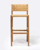 Tabouret haut CORA en bois de teck et corde de papier 48 x 51 x 110 cm