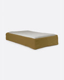Base tapizada BEETHOVEN de lino 110 x 220 x 25 cm para colchón individual 90 x 200 cm color mostaza