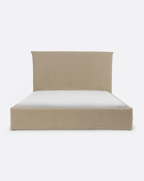 Lit BEETHOVEN pour matelas 160 x 200 cm avec revêtement en lin couleur naturelle