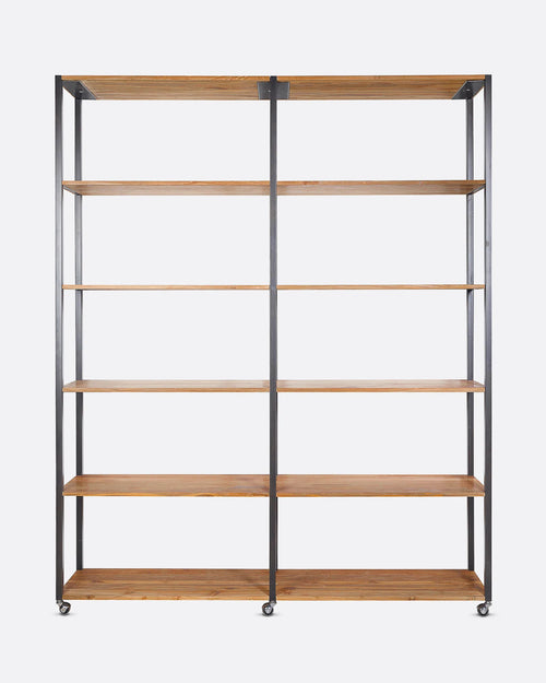 Estantería ONETWO de madera de teca reciclada y hierro 200 x 45 x 250 cm