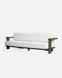 Canapé d'extérieur PANJANG 3/4 places en bois de teck 260 x 82 x 62 cm en finition patinée et textile blanc