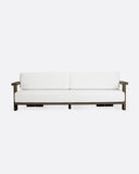 Canapé d'extérieur PANJANG 3/4 places en bois de teck 260 x 82 x 62 cm en finition patinée et textile blanc