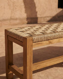 Banc d'extérieur CORA en bois de teck recyclé et corde synthétique 170 x 40 x 45 cm