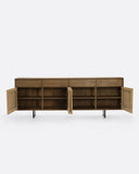 Aparador CORA de madera de teca reciclada y cuerda de papel 220 x 45 x 82 cm con patas de hierro