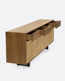 Aparador CORA de madera de teca reciclada y cuerda de papel 220 x 45 x 82 cm con patas de hierro