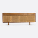 CORA sideboard in recycled teak wood and paper cord 220 x 45 x 82 cm with wooden legs