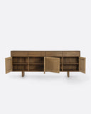 Aparador CORA de madera de teca reciclada y cuerda de papel 220 x 45 x 82 cm con patas de madera