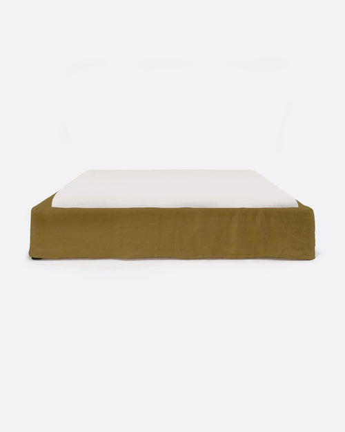 Sommier tapissé BEETHOVEN en lin 170 x 220 x 25 cm pour matelas 160 x 200 cm couleur moutarde