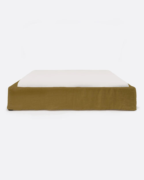 Sommier tapissé BEETHOVEN en lin 190 x 220 x 25 cm pour matelas 180 x 200 cm couleur moutarde