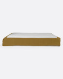 Base tapizada BEETHOVEN de lino 190 x 220 x 25 cm para colchón 180 x 200 cm color mostaza