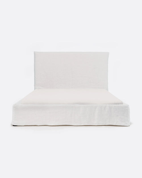 Cama BEETHOVEN para colchón 160 x 200 cm y funda de lino en color blanco