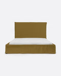Cama BEETHOVEN para colchón 160 x 200 cm y funda de lino en color mostaza