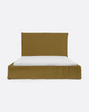 Cama BEETHOVEN para colchón 160 x 200 cm y funda de lino en color mostaza