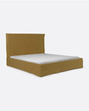 Cama BEETHOVEN para colchón 160 x 200 cm y funda de lino en color mostaza