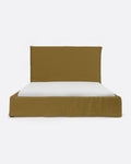 Cama BEETHOVEN para colchón 180 x 200 cm y funda de lino en color mostaza