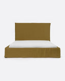 Cama BEETHOVEN para colchón 180 x 200 cm y funda de lino en color mostaza