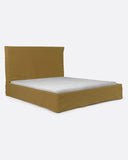 Cama BEETHOVEN para colchón 180 x 200 cm y funda de lino en color mostaza