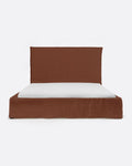 Lit BEETHOVEN pour matelas 180 x 200 cm avec revêtement en lin couleur terre cuite