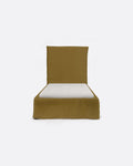 Lit BEETHOVEN pour matelas simple 90 x 200 cm et housse en lin moutarde