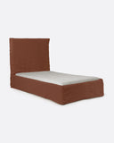 Cama BEETHOVEN para colchón individual 90 x 200 cm y funda de lino en color terracota