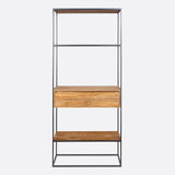Estantería ONETWO de madera de teca reciclada y hierro con cajón 80 x 30 x 195 cm