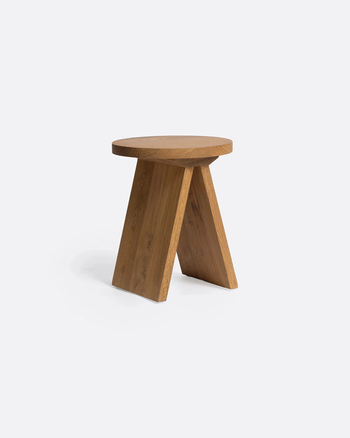 Mesa auxiliar BATU de madera de teca reciclada Ø 37 cm x 45 cm de altura en color natural