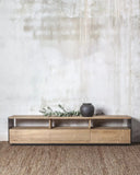 Mueble de TV GEOX de madera de teca reciclada y hierro 180 x 40 x 40 cm
