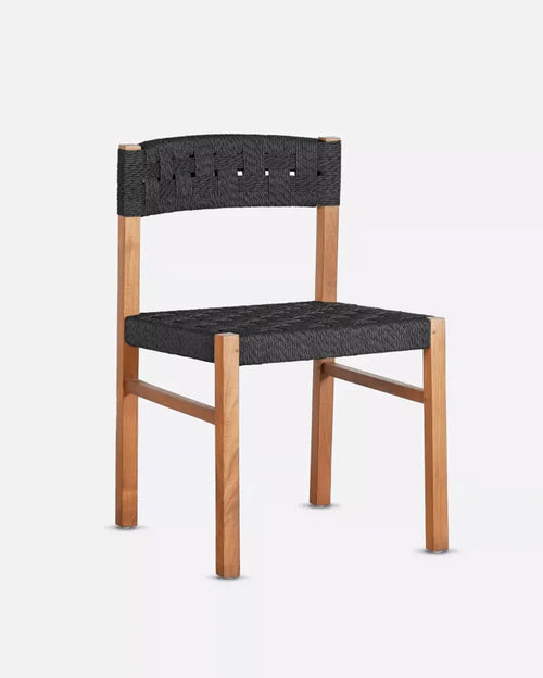 CORA outdoor chair in teak wood and synthetic cord 52 x 55 x 77 cm in natural and black colour